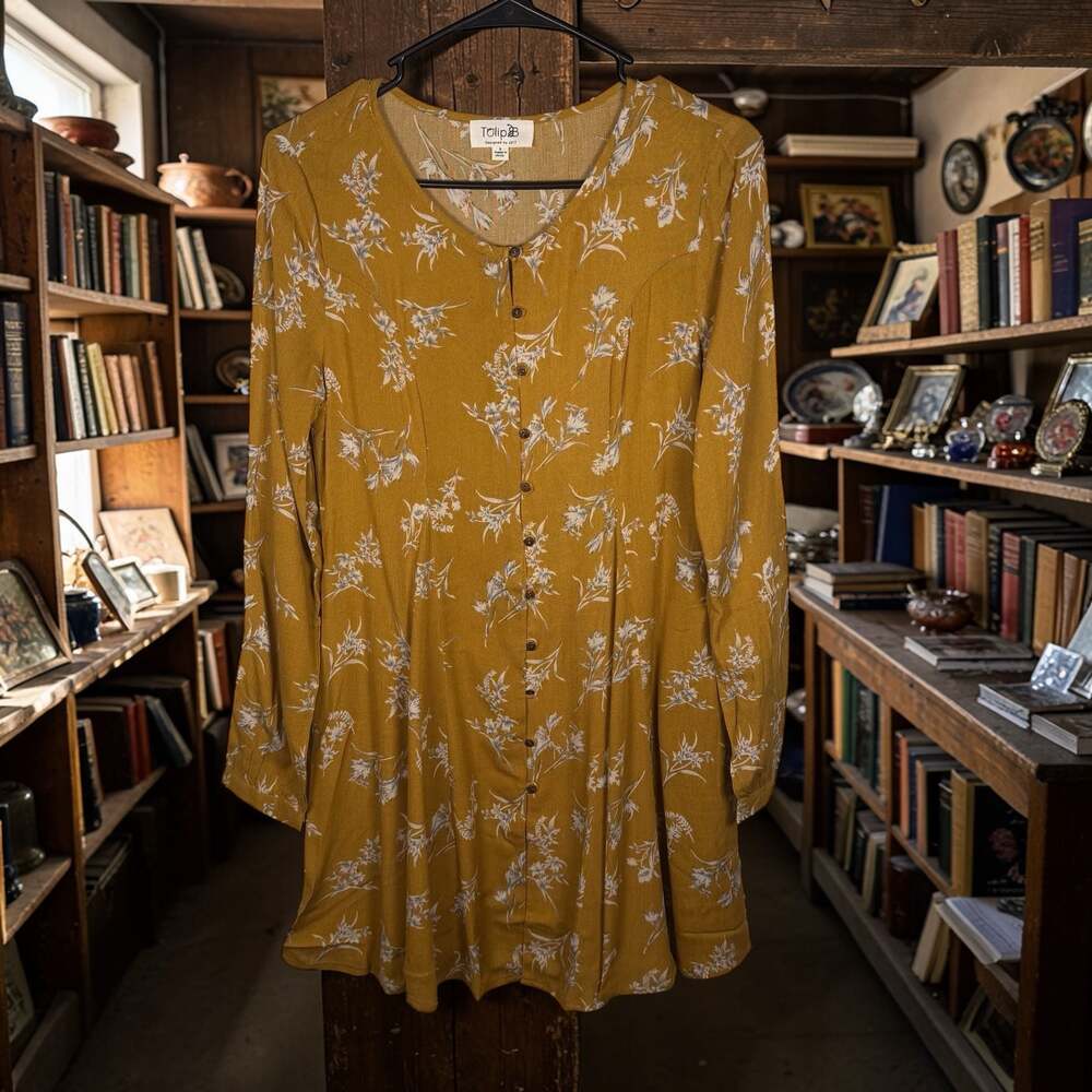 Tulip.B Designed by J317 Vintage Floral Button-Down Long Sleeve Dress S